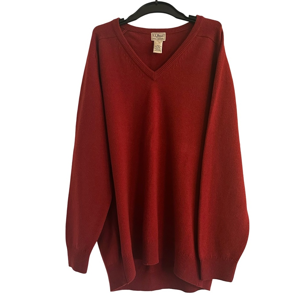 L.L.Bean Soft Lightweight Burnt Orange 100% Lambswool V-Neck Pullover Sweater